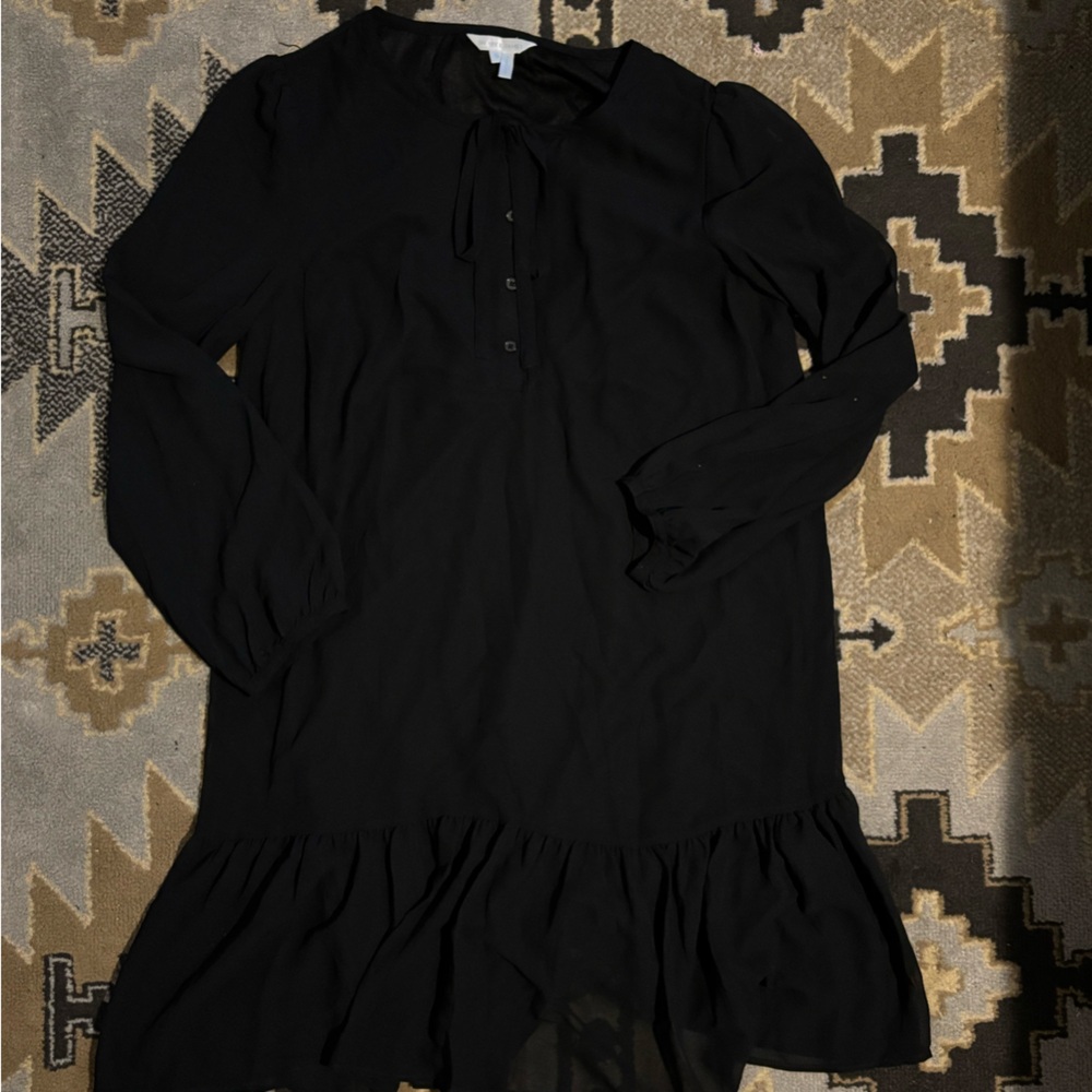 Black ruffle button up shift Dress